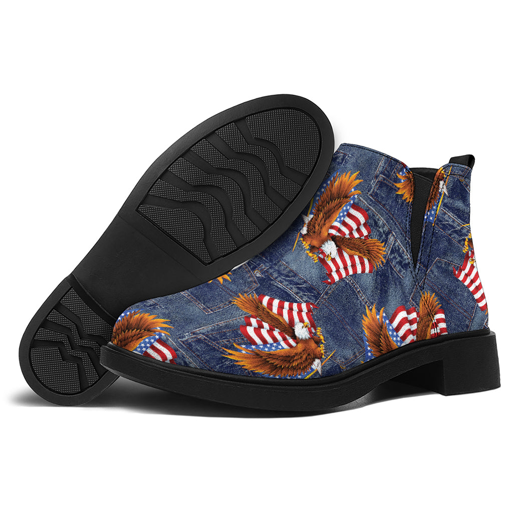Denim American Eagle Pattern Print Flat Ankle Boots