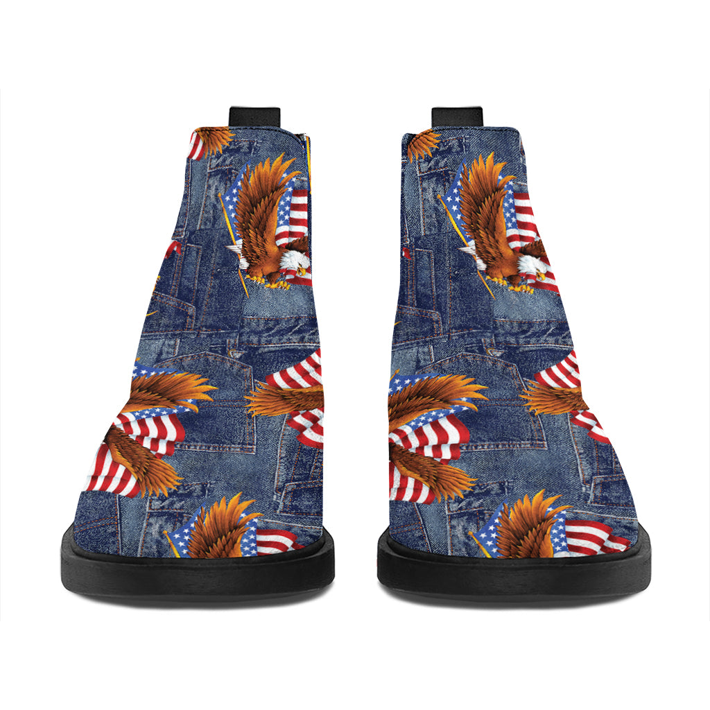 Denim American Eagle Pattern Print Flat Ankle Boots