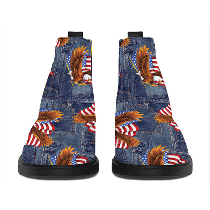 Denim American Eagle Pattern Print Flat Ankle Boots