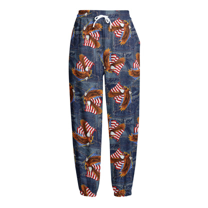 Denim American Eagle Pattern Print Fleece Lined Knit Pants