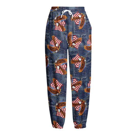 Denim American Eagle Pattern Print Fleece Lined Knit Pants