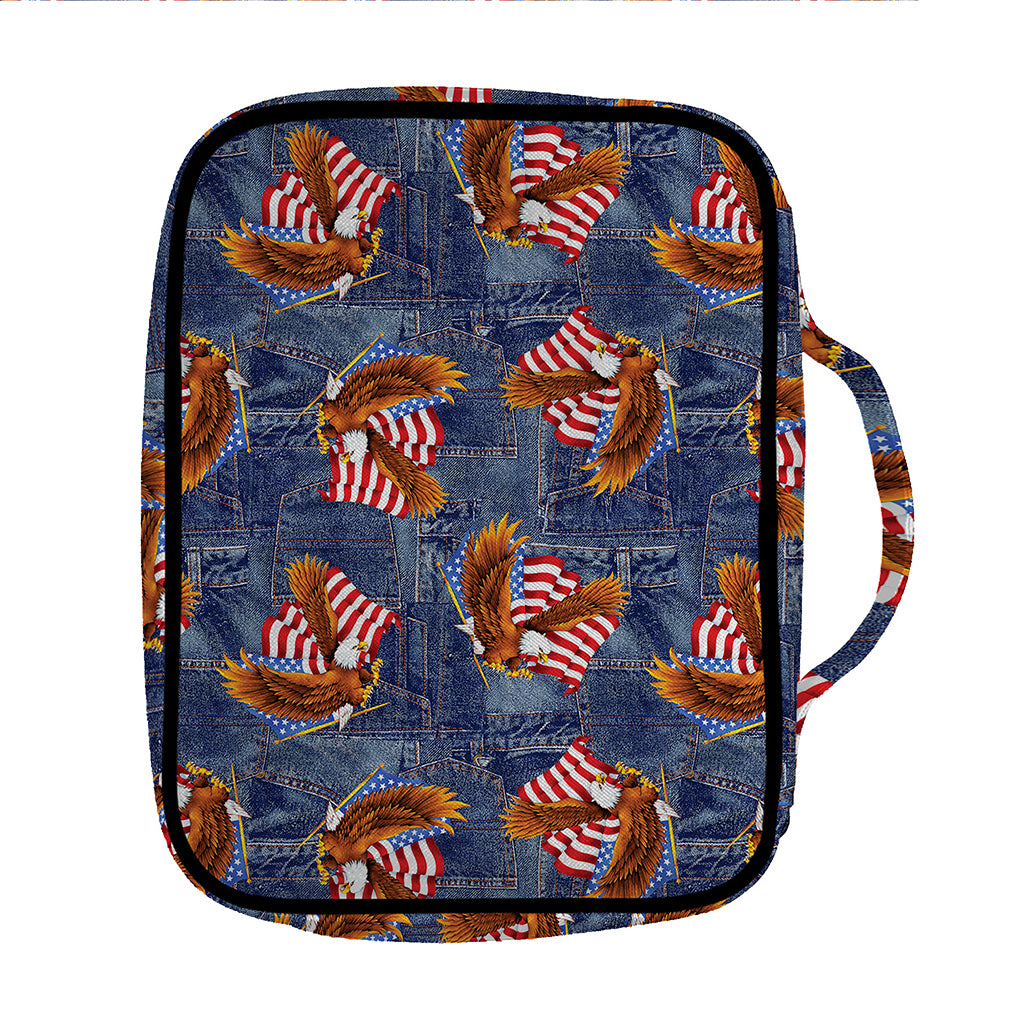Denim American Eagle Pattern Print Front Pocket Bible Bag