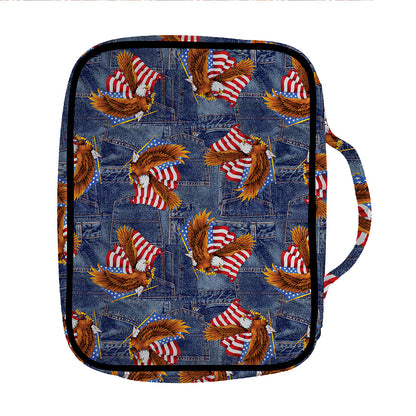 Denim American Eagle Pattern Print Front Pocket Bible Bag