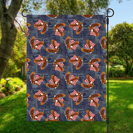 Denim American Eagle Pattern Print Garden Flag