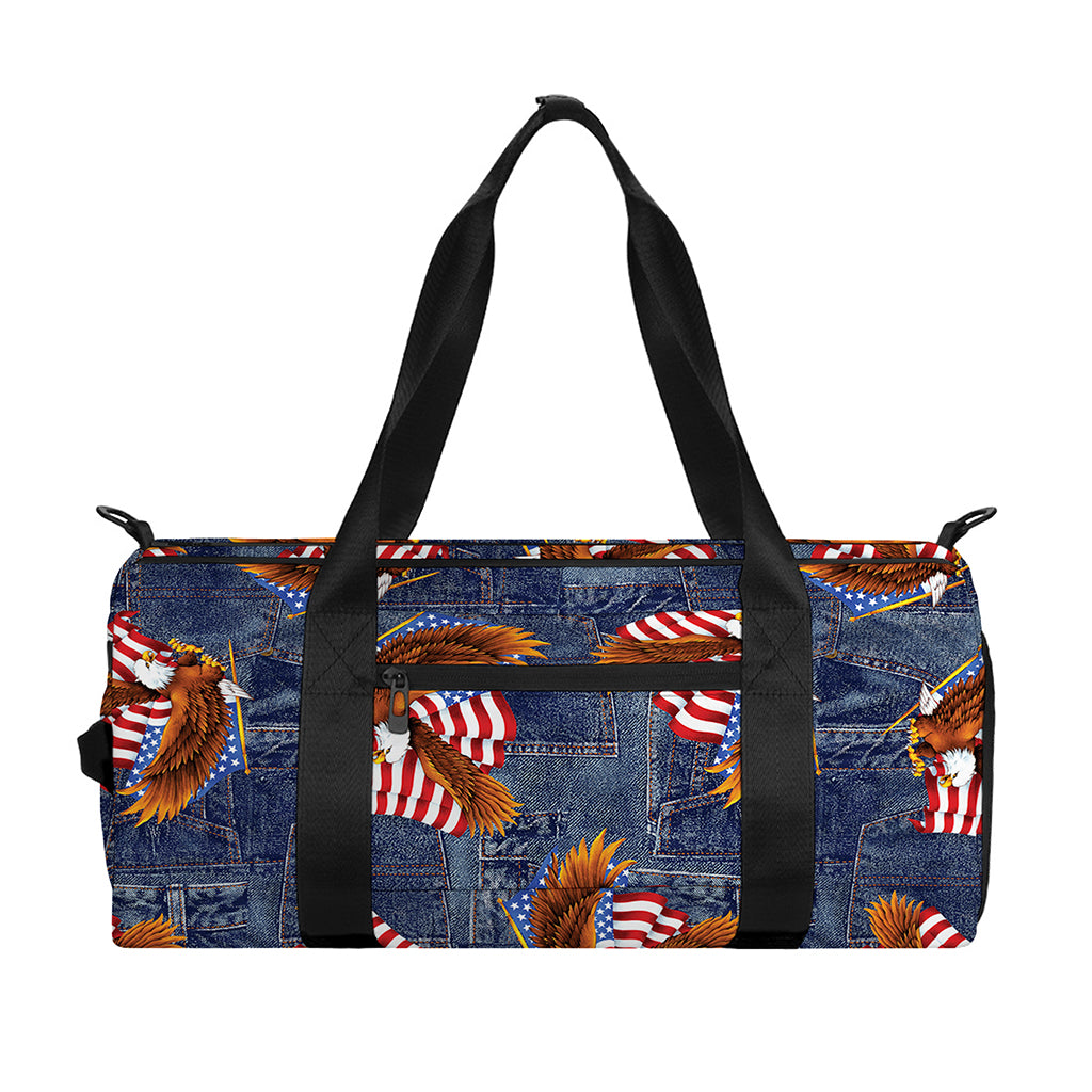 Denim American Eagle Pattern Print Gym Bag