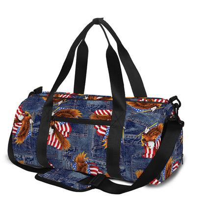 Denim American Eagle Pattern Print Gym Bag