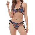 Denim American Eagle Pattern Print Halter Scoop Tie Side Bikini