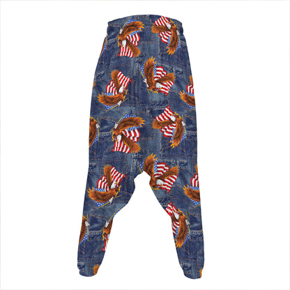 Denim American Eagle Pattern Print Hammer Pants