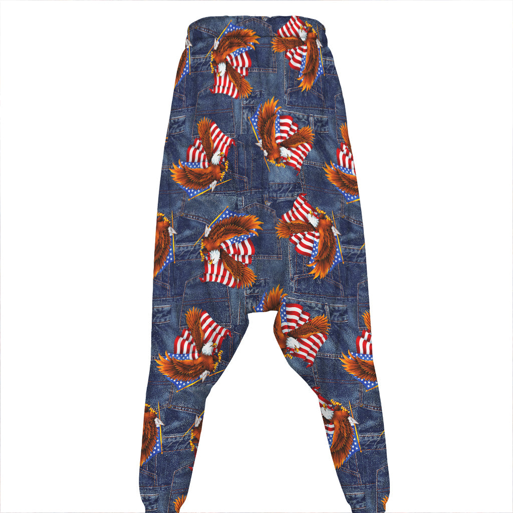 Denim American Eagle Pattern Print Hammer Pants
