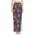 Denim American Eagle Pattern Print High Slit Maxi Skirt