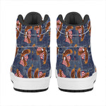 Denim American Eagle Pattern Print High Top Leather Sneakers