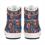 Denim American Eagle Pattern Print High Top Leather Sneakers