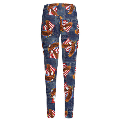 Denim American Eagle Pattern Print High-Waisted Pocket Leggings