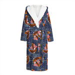Denim American Eagle Pattern Print Hooded Bathrobe