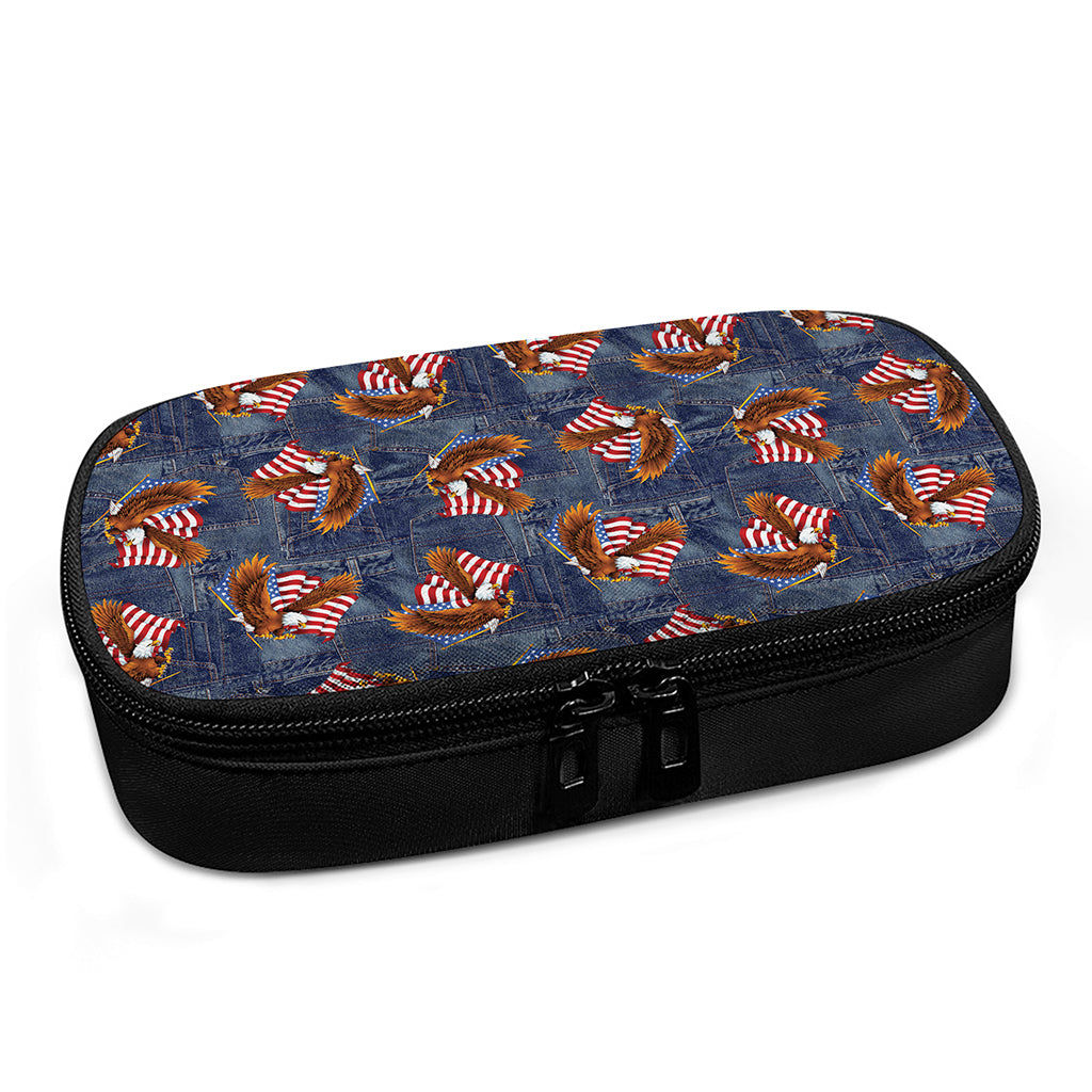 Denim American Eagle Pattern Print Insulin Cooler Travel Case