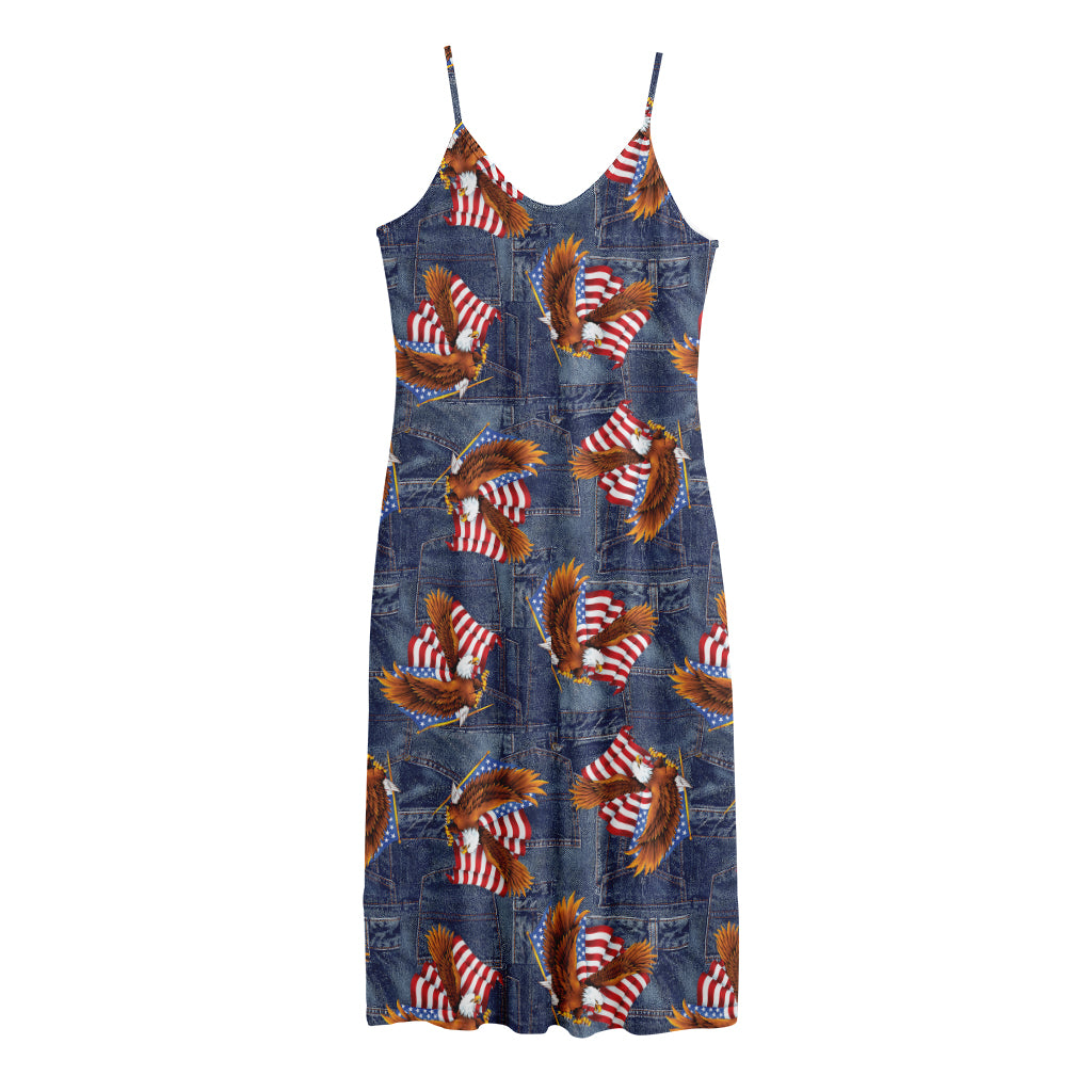 Denim American Eagle Pattern Print Jersey Midi Cami Dress
