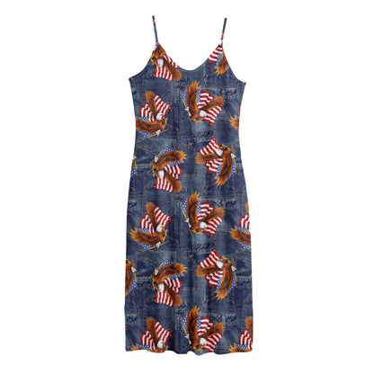 Denim American Eagle Pattern Print Jersey Midi Cami Dress