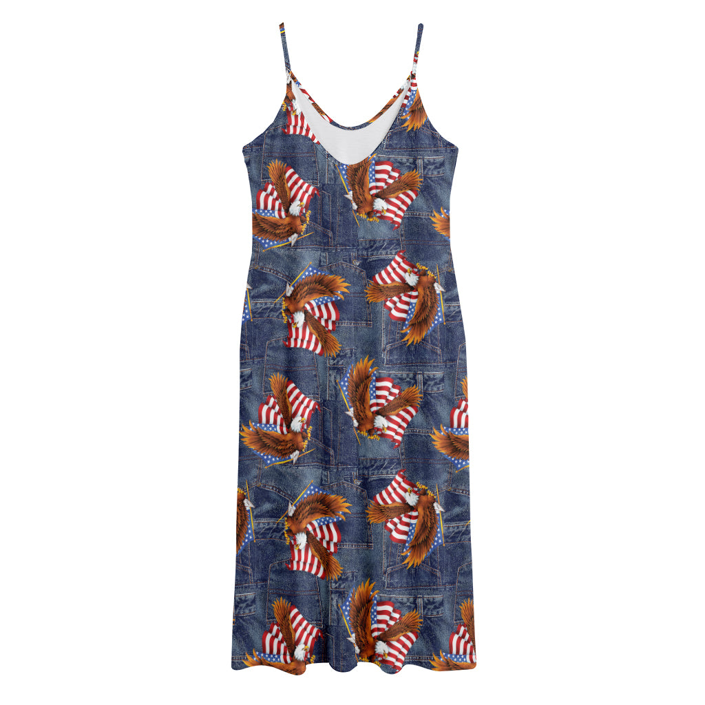 Denim American Eagle Pattern Print Jersey Midi Cami Dress