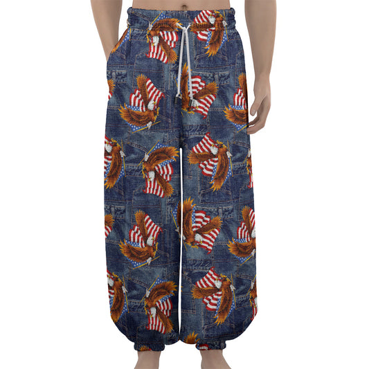 Denim American Eagle Pattern Print Lantern Pants