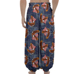 Denim American Eagle Pattern Print Lantern Pants
