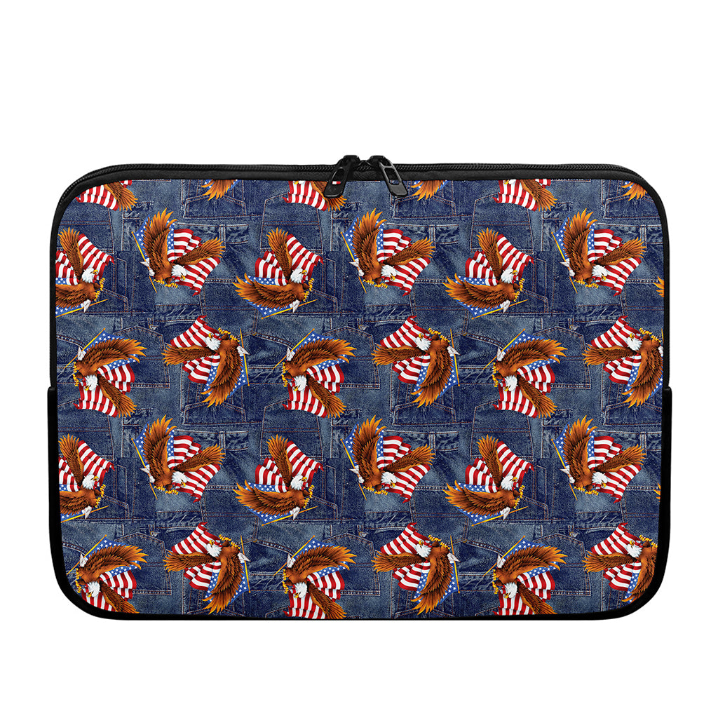 Denim American Eagle Pattern Print Laptop Sleeve