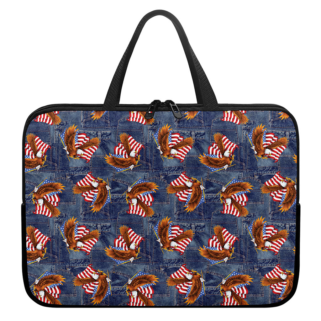 Denim American Eagle Pattern Print Laptop Sleeve With Handle