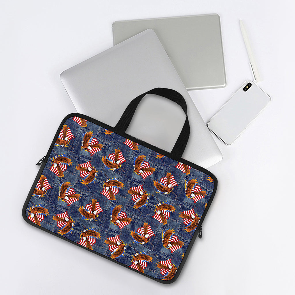 Denim American Eagle Pattern Print Laptop Sleeve With Handle