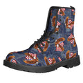 Denim American Eagle Pattern Print Lace-Up Boots