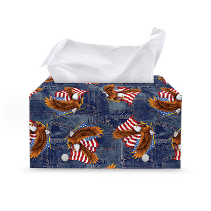 Denim American Eagle Pattern Print Leather Tissue Box Cover
