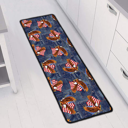 Denim American Eagle Pattern Print Long Kitchen Mat