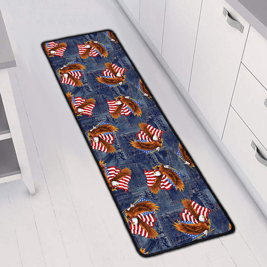 Denim American Eagle Pattern Print Long Kitchen Mat
