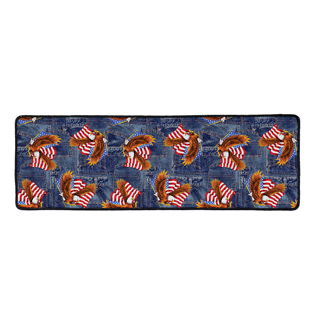 Denim American Eagle Pattern Print Long Kitchen Mat