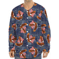 Denim American Eagle Pattern Print Long Sleeve Baseball Jersey
