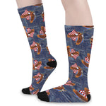 Denim American Eagle Pattern Print Long Socks
