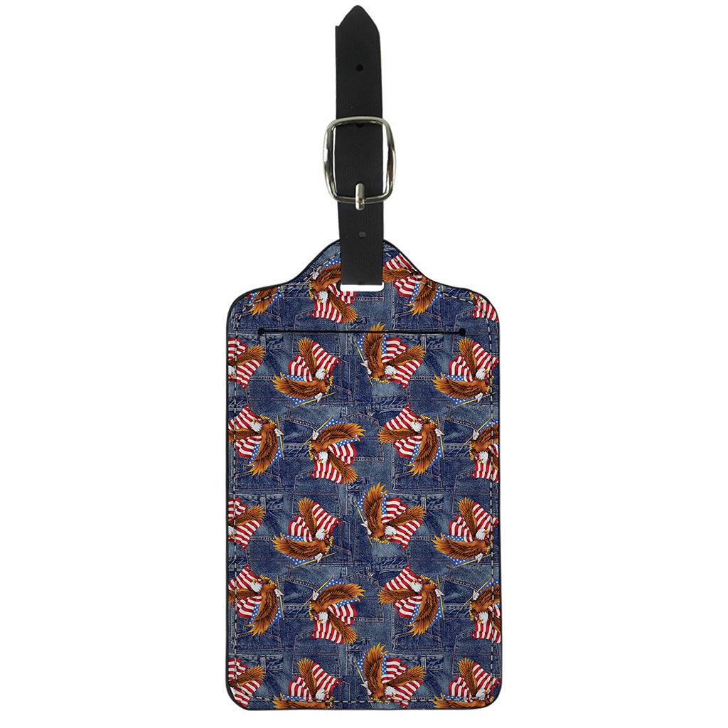 Denim American Eagle Pattern Print Luggage Tag