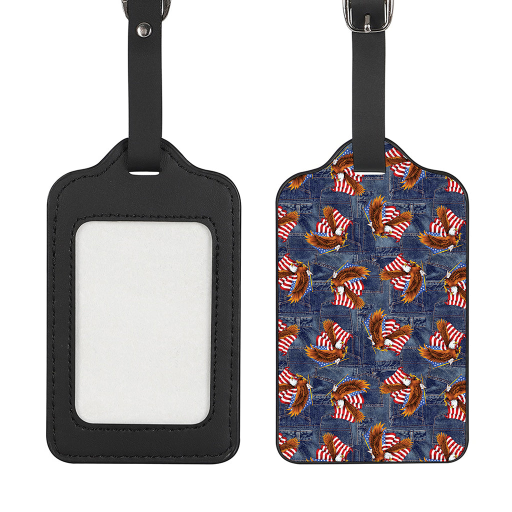 Denim American Eagle Pattern Print Luggage Tag