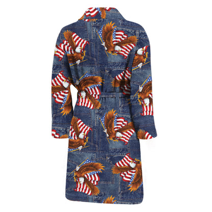 Denim American Eagle Pattern Print Men's Bathrobe