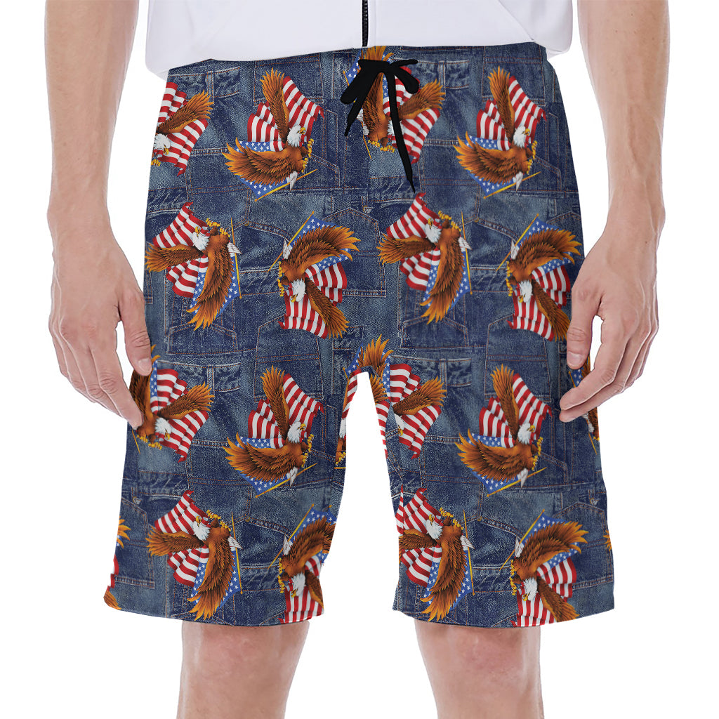 Denim American Eagle Pattern Print Men's Beach Shorts