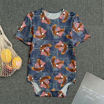 Denim American Eagle Pattern Print Men's Bodysuit