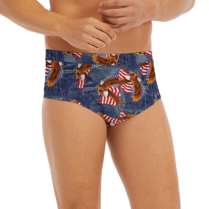 Denim American Eagle Pattern Print Men's Briefs