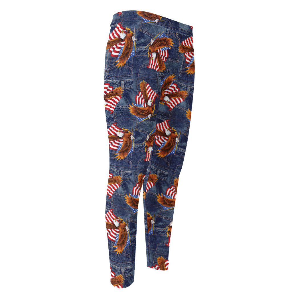Denim American Eagle Pattern Print Men's Compression Pants