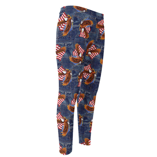 Denim American Eagle Pattern Print Men's Compression Pants