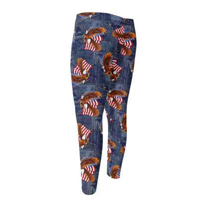 Denim American Eagle Pattern Print Men's Compression Pants