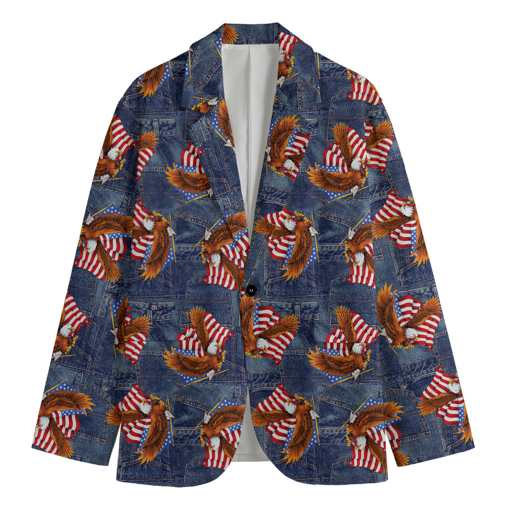 Denim American Eagle Pattern Print Men's Cotton Blazer