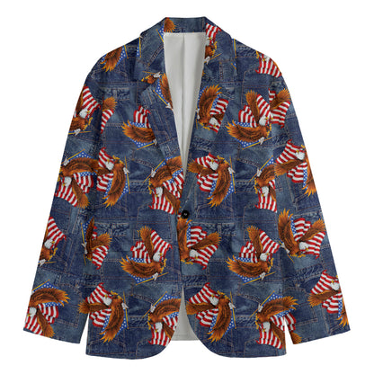 Denim American Eagle Pattern Print Men's Cotton Blazer