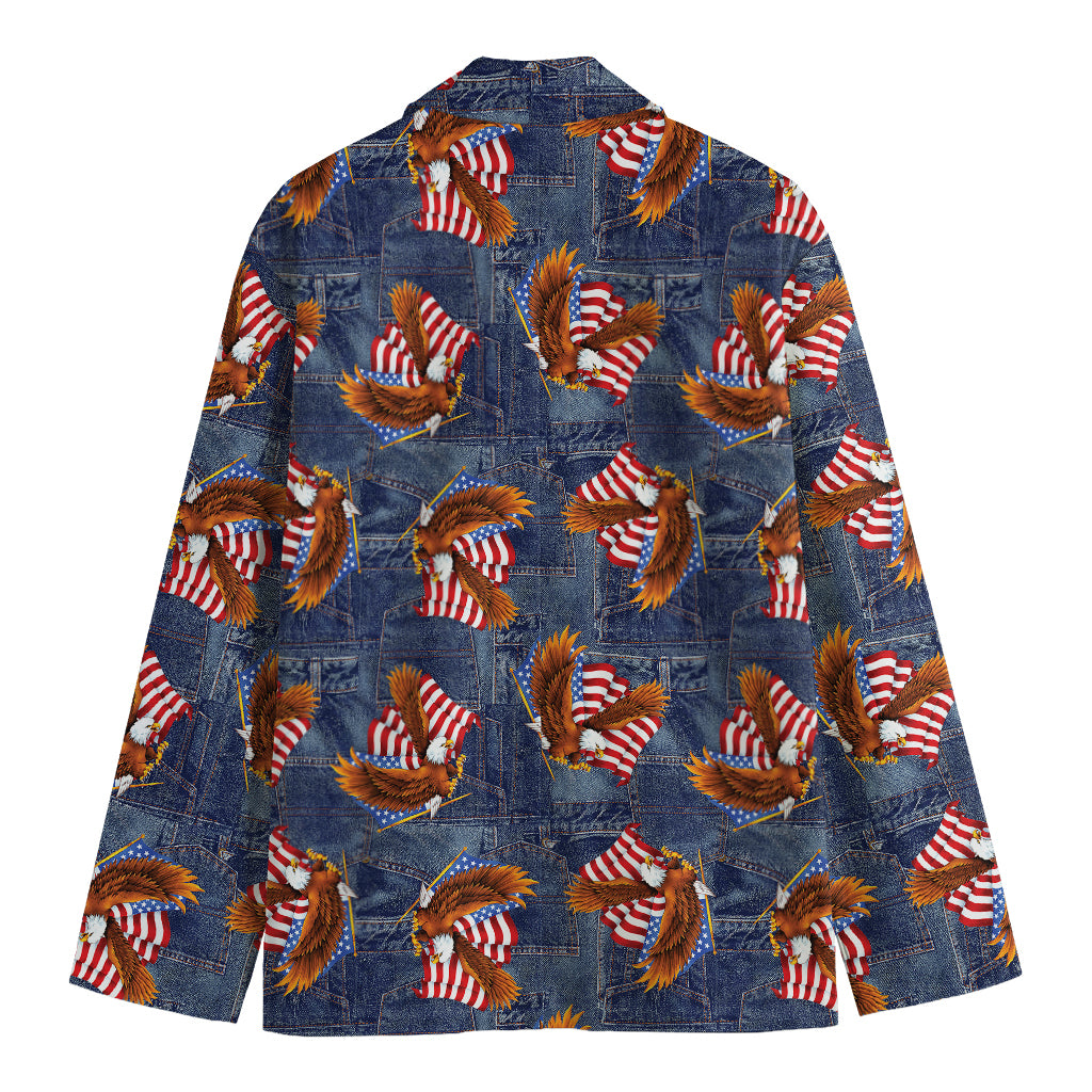 Denim American Eagle Pattern Print Men's Cotton Blazer
