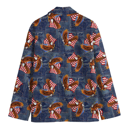 Denim American Eagle Pattern Print Men's Cotton Blazer