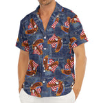 Denim American Eagle Pattern Print Men's Deep V-Neck Shirt