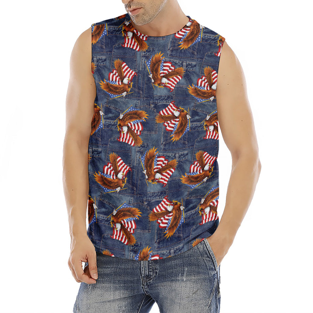 Denim American Eagle Pattern Print Men's Fitness Tank Top