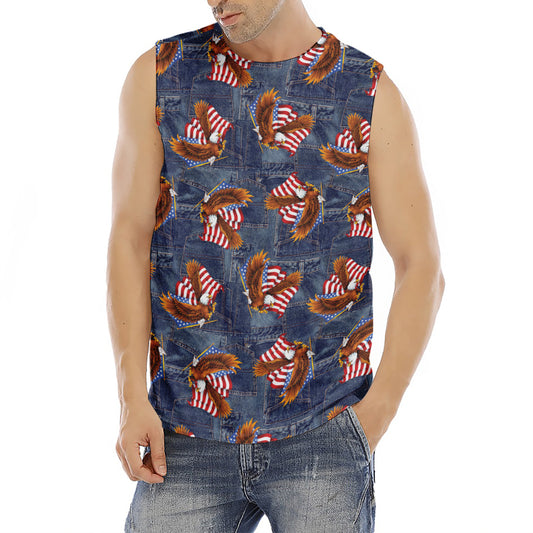 Denim American Eagle Pattern Print Men's Fitness Tank Top